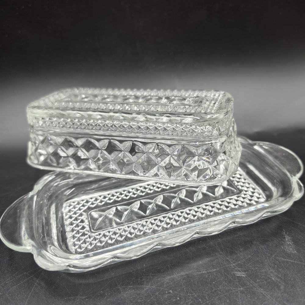 Vintage Anchor Hocking "Wexford" Clear Pressed Glass Covered Butter Dish
